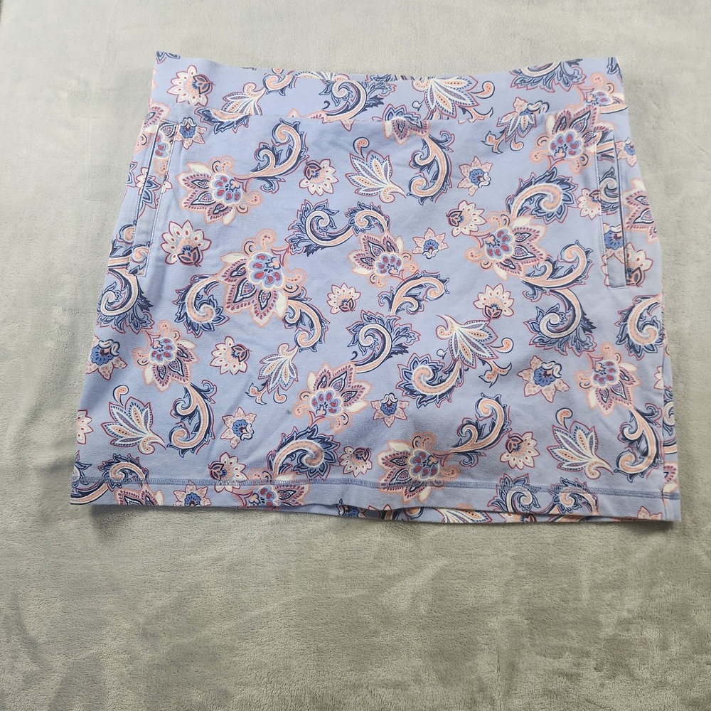 T by TALBOTS Lavender Blue Paisley Cotton Knit Pull On Skort Size XL